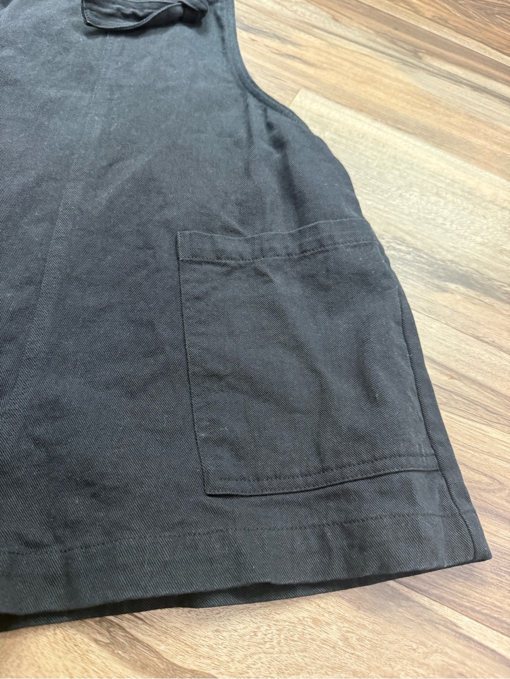 Black Jean Overall Shorts with Front Pockets - Picture 2 of 3